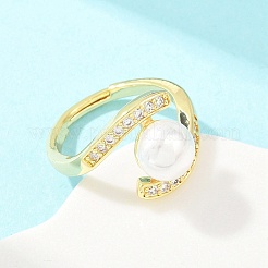 Brass Micro Pave Cubic Zirconia Finger Rings for Women&nbsp;RJEW-D340-02G-03