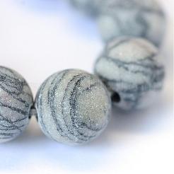 Frosted Natural Black Silk Stone/Netstone Round Bead Strands&nbsp;G-E334-8mm-25