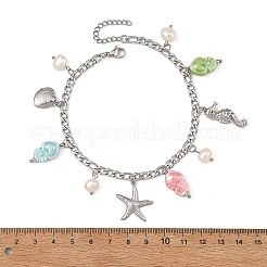 Porcelain Beads & Natural Cultured Freshwater Pearl Anklets&nbsp;SA-AJEW-AN00843-02