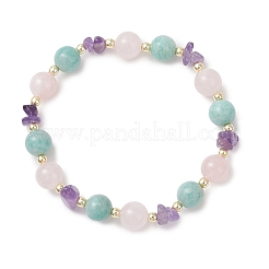 Natural Madagascar Rose Quartz & Amethyst & Amazonite Stretch Bracelets for Women&nbsp;BJEW-JB13182