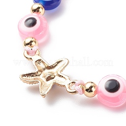Evil Eye Resin Bead & Starfish Alloy Rhinestone Braided Beaded Bracelets for Girl Women&nbsp;BJEW-JB08740-05