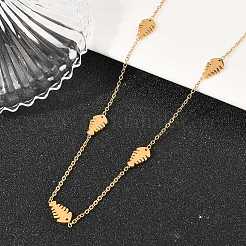 304 Stainless Steel Fish Bone Shaped Link Chain Necklaces for Women&nbsp;NJEW-A064-04G