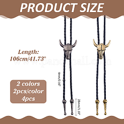 4Pcs 2 Colros Retro Alloy Pendant Black PU Leather Lariat Bolo Tie Necklaces&nbsp;NJEW-ME0001-11A