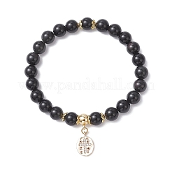8.5MM Natural Obsidian Round Beaded Stretch Bracelets for Women&nbsp;BJEW-JB12260-02