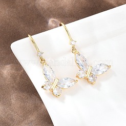 Brass Clear Cubic Zirconia Butterfly Dangle Earrings&nbsp;EJEW-A156-03G