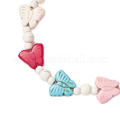 Dyed Synthetic Turquoise Round Butterfly Beaded Anklets&nbsp;AJEW-AN00710