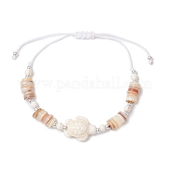 Adjustable Dyed Synthetical Turquoise Beaded Braided Bead Bracelets for Women&nbsp;BJEW-JB11805-01