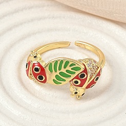 Brass Micro Pave Cubic Zirconia Cuff Rings for Women&nbsp;RJEW-F196-01G