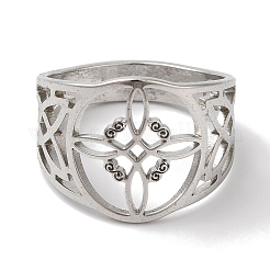 Non-Tarnish 304 Stainless Steel Hollow Witch Knot Wide Finger Rings for Women&nbsp;AJEW-U005-02P