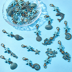 27Pcs 9 Styles Sea Animal Theme Alloy with Synthetic Turquoise Pendant Decorations&nbsp;HJEW-BM00014
