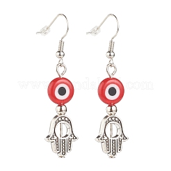 Lampwork Evil Eye with Hamsa Hand Dangle Earrings&nbsp;EJEW-JE05007
