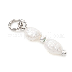 Natural Baroque Keshi Pearl & Electroplate Synthetic Non-magnetic Hematite Beaded Pendants&nbsp;PALLOY-JF04993-02