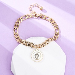 304 Stainless Steel Flat Round with Hamsa Hand Charm Bracelets&nbsp;BJEW-A036-13G-02