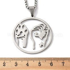 201 Stainless Steel Hollow Flat Round Animal Liberation Front Pendant Necklaces&nbsp;LS-NJEW-H065-20P