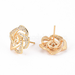 Brass Micro Pave Clear Cubic Zirconia Stud Earrings Findings&nbsp;KK-T062-124G-NF