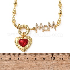 Mother's Day Brass Micro Pave Clear Cubic Zirconia Enamel Red Sacred Heart Mama Pendant Necklaces for Women&nbsp;NJEW-A071-12B-G