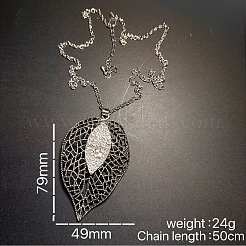 Vintage Alloy Crystal Rhinestone Hollow Leaf Pendant Necklaces for Women&nbsp;LS-ET3744