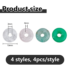 16Pcs 4 Styles Natural Green Aventurine & Dyed Malaysia Jade & Rose Quartz & Quartz Crystal Donut/Pi Disc Charms&nbsp;G-DC0001-60