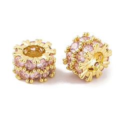 Rack Plating Brass Micro Pave Pink Cubic Zirconia European Beads&nbsp;KK-K367-19G
