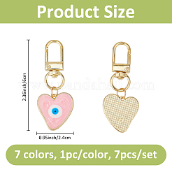 7Pcs 7 Colors Heart with Evil Eye Alloy Enamel Pendant Decorations&nbsp;HJEW-FH0001-74