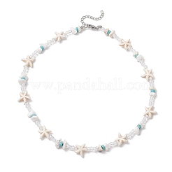 Starfish Synthetic Turquoise & Magnesite & Glass Seed Beaded Necklaces&nbsp;NJEW-JN05306