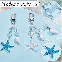 2Pcs 2 Colors Shell & Glass & Natural Rainbow Moonstone Pendant Decorations&nbsp;HJEW-SP0001-72