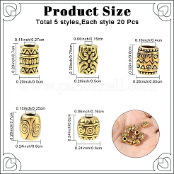 100Pcs 5 Styles Tibetan Style Alloy Beads&nbsp;TIBEB-YW0001-37
