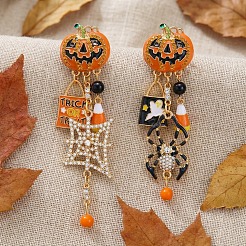Halloween Alloy Enamel & Rhinestone Stud Dangle Earrings&nbsp;WGDC089-03