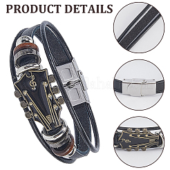 2Pcs 2 Colors Alloy & Leather Cord Bracelets for Men Women&nbsp;BJEW-CL0001-57