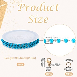 2.5M Handmade Synthetic Turquoise Beads & 316 Stainless Steel Round Link Chains&nbsp;DIY-TA0016-15A-G