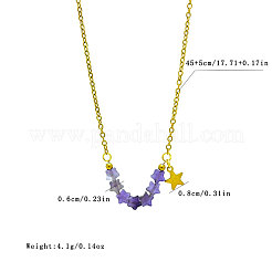 Bohemian Natural Amethyst Star Beads Pendant 304 Stainless Steel Chain Necklaces for Women&nbsp;WG45F40-01