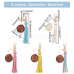 5Pcs 5 Colors Mother's Day PU Leather Tassel Big Pendant Decorations with Wooden Mama Charm&nbsp;HJEW-WR0001-02