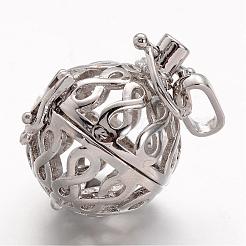 Eco-Friendly Rack Plating Brass Hollow Cage Pendants&nbsp;KK-P048-01P-NR