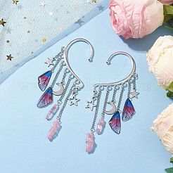 Wing Resin & Natural Quartz Crystal Points Beaded Dangle Earrings&nbsp;EJEW-TA00523