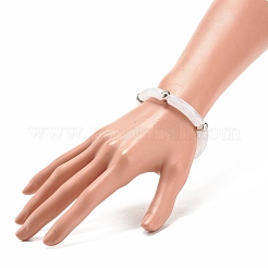 White Acrylic Curved Tube Chunky Stretch Bracelet with CCB Plastic for Women&nbsp;BJEW-JB08126-01