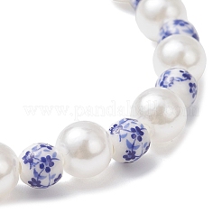 Handmade Flower Printed Porcelain Ceramic & ABS Plastic Imitation Pearl Beaded Stretch Bracelets for Women&nbsp;BJEW-JB12737