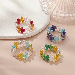 Glass Braided Bead Finger Ring&nbsp;RJEW-JR00569