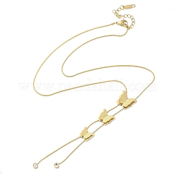 304 Stainless Steel Crystal Rhinestone Round Snake Chain Butterfly Lariat Necklaces for Women&nbsp;NJEW-G141-01G