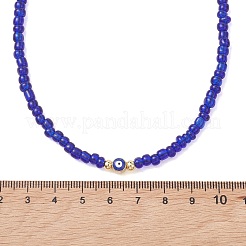 10Pcs 10 Colors Bohemian Brass Enamel Evil Eye & Glass Seed Beaded Necklaces&nbsp;NJEW-MZ00145
