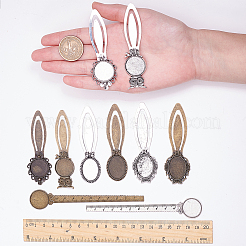 Tibetan Style Bookmark Cabochon Settings and Transparent Oval Glass Cabochons&nbsp;TIBE-SC0001-05