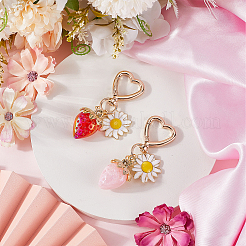 2Pcs 2 Colors Strawberry & Flowers Alloy Enamel & Acrylic Pendant Decoration&nbsp;HJEW-SP0001-13