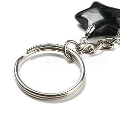 Reiki Natural Obsidian Moon & Star Pendant Keychains&nbsp;KEYC-P015-02P-01