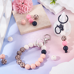 50Pcs 5 Colors Silicone Beads Loose Silicone Beads Kit Leopard Print Silicone Beads for Keychain Making Bracelet Necklace&nbsp;SIL-TA0003-35A