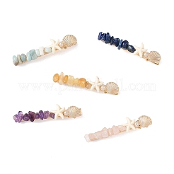 5Pcs 5 Styles Synthetic Turquoise & Natural Rose Quartz & Flower Amazonite & Lapis Lazuli & Amethyst & Topaz Jade Chip Alligator Hair Clips&nbsp;PHAR-TA000010