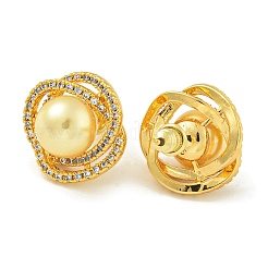 Brass Micro Pave Clear Cubic Zirconia Stud Earrings&nbsp;EJEW-H014-04G