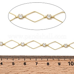 Handmade Brass Pave Clear Cubic Zirconia Rhombus Link Chains&nbsp;CHC-G027-01LG