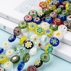 Flat Round Handmade Millefiori Glass Beads&nbsp;LK-R004-21