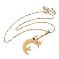 201 Stainless Steel Hollow Moon with Castle and Prayer Pendant Necklaces for Ramadan & Eid Mubarak&nbsp;NJEW-D318-05G