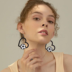 4 Pairs 4 Styles Sport Theme Wood Heart Dangle Earrings for Women&nbsp;EJEW-FI0001-55