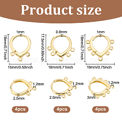 12Pcs 3 Style Brass Hoop Earring Findings&nbsp;KK-BC0012-37